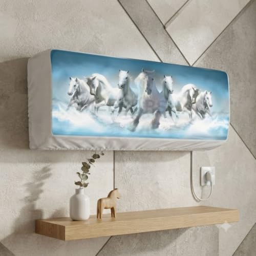 Image of Polyester Printed Air Conditioning Dust Cover Folding Designer Ac Cover For Indoor Split Ac 1.5 Ton (97X 31X 21 Cm ) (7 Horse)