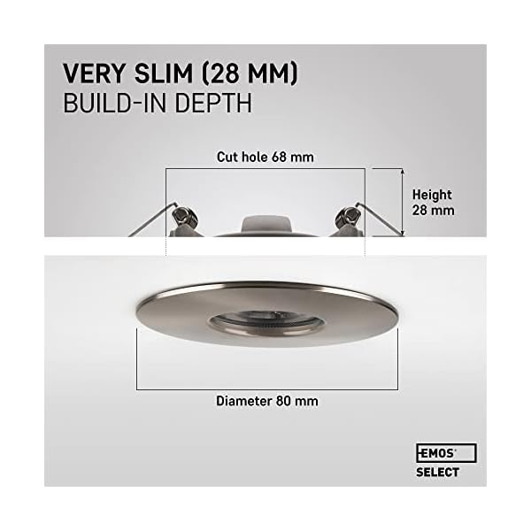 Emos Exclusive LED Einbaustrahler 230V, 5W, 370lm | LED Spots Badezimmer, Feuchtraum IP44 | LED Spot warmweiß 3000k… – Bild 4