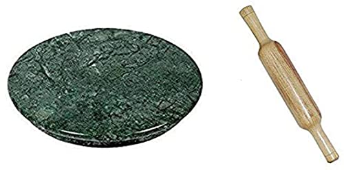 Image of Marble Rolling Board /Chakla and Wooden Belan /Roti Maker - 9 Inch (Green)