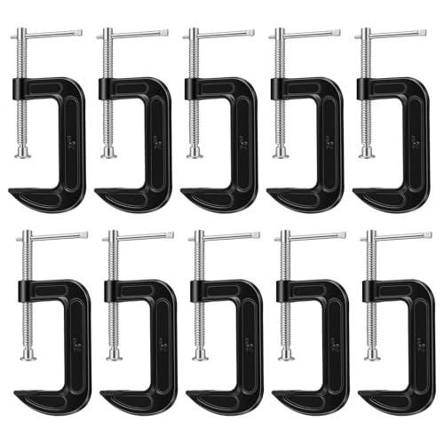 SOUJAP Paquete de 10 abrazaderas C de 3 pulgadas, abrazadera G de hierro fundido para carpintería y soldadura, negro, apertura de mandíbula de 80 mm, profundidad de garganta de 50 mm