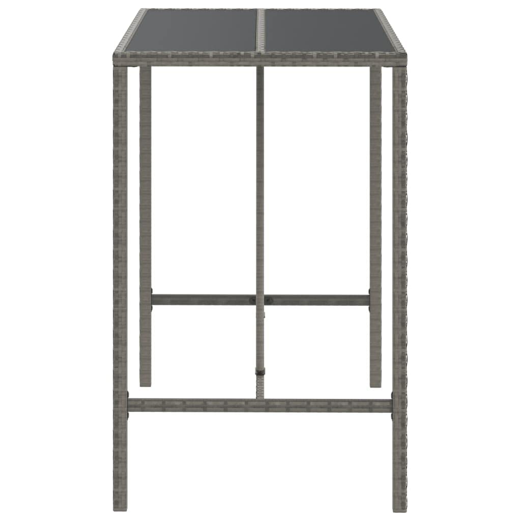 Tavolo da bar in polyrattan, grigio, 110 x 70 cm, con piano in vetro | Resistente alle intemperie, telaio in acciaio verniciato a polvere, facile da pulire, per giardino e terrazza