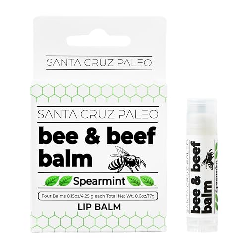 Santa Cruz Paleo Grass Fed Beef Tallow & Beeswax Spearmint Lip Balm 1 Pack Beef Tallow for Skin Care Moisturizer Hypoallergenic for Sensitive Skin Long Lasting & Vitamin Rich Spearmint