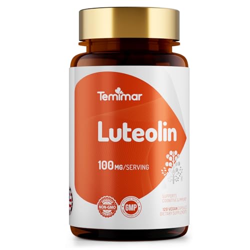 Temimar Luteolin Supplement 100mg Flavonoids Supplements for Brain Health Support Non-GMO Gluten Free Made in USA 120 Vegan Capsules