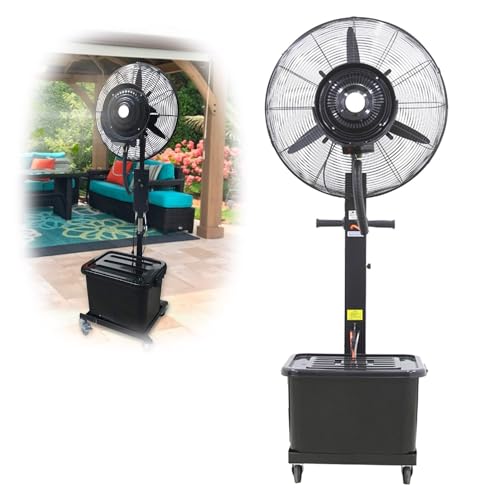 CSXCQM Patio Misting Fans Outdoor Pedestal Cooling Fan 3 Speeds, 90° Oscillation Misting Black With 11 Gal Standalone Tank For Residential Greenhouse Restaurant Warehouse (Size : 650mm/26in)