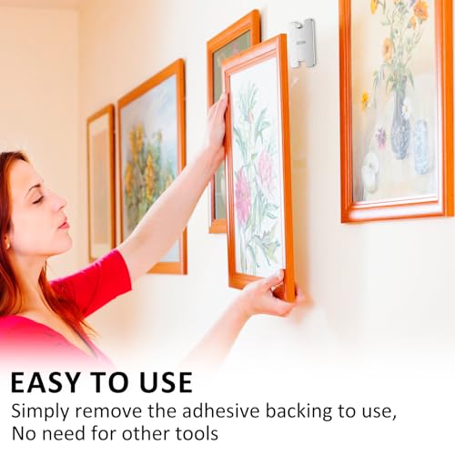 Image of 16 Pcs Adhesive Metal Picture Frame Hangers, Stainless Steel Picture Frame Hooks Easy to Use Adhesive Backed Hooks Hold Up to 6lbs Reusable Suitable for Smooth Walls, No Tools Frame Hanger