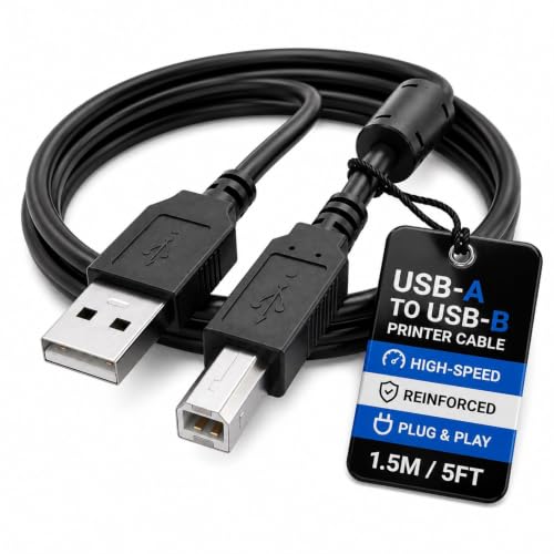 USB Printer Cable USB Type A to B High-Speed Cord for PCs/Scanners 1.5M