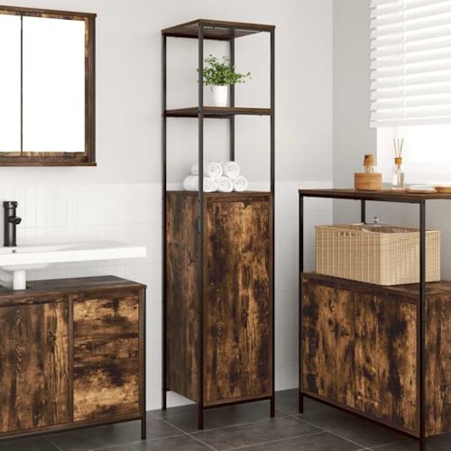 Gecheer Mueble de baño con estantes Roble Ahumado 36x35x165 cm,Columna Baño,Armario Baño,Armario Multiusos,Mueble Auxiliar Baño