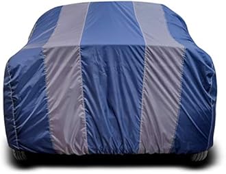 Car Cover Compatible with Innova with Mirror Pocket Triple Stitched Bottom Elastic Water Resistant UV Protection & Dustproof Car Cover-Blue & Grey