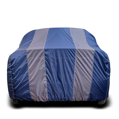 Car Cover Compatible with Innova with Mirror Pocket Triple Stitched Bottom Elastic Water Resistant UV Protection & Dustproof Car Cover-Blue & Grey