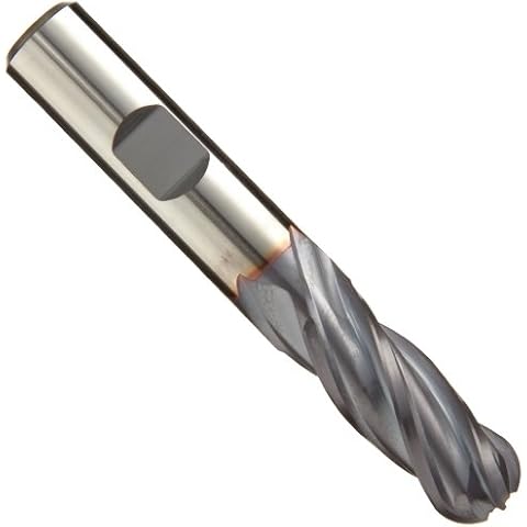 Niagara Cutter N67345 Cobalt Steel Ball Nose End Mill, Weldon Shank, TiCN Finish, Roughing and Finishing Cutting, 30-Degree, 4-Flute, 3" OAL, 0.500" Cut Diameter, 0.500" Shank Diameter Cover