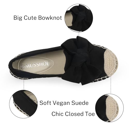 MUSSHOE Casual Espadrilles for Women Flats: Comfort Closed Toe Autumn Linen Sole Ballet Flats with Bow - Lightweight Slip on Walking Shoes for Vacation&Daily3