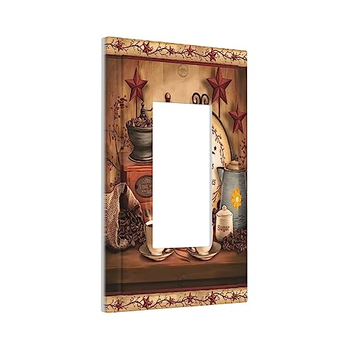 Farmhouse Coffee Primitive Coffee Bean Kitchen 1-Gang Single Device Decorator Wall Plate Decora Outlet Light Switch Cover GFCI Receptacle Faceplate Electrical for Bathroom Home Living Room