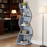 BIGTO Bookcase 19.7"*18.9"*69.9", Elegant Spacious Wall Corner Bookshelf Blue Wood Home Furniture