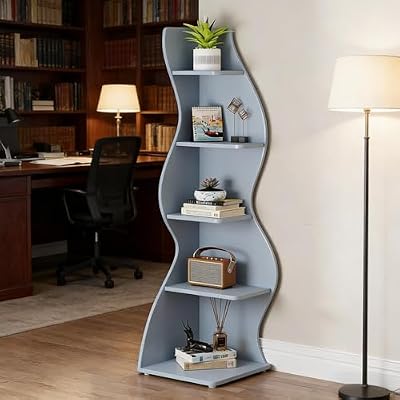 BIGTO Bookcase 19.7"*18.9"*69.9", Elegant Spacious Wall Corner Bookshelf Blue Wood Home Furniture