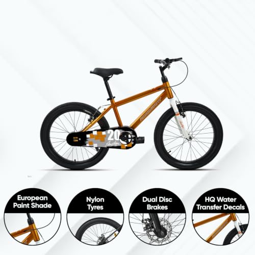 Image of ROADGIANT Showstopper, 20 T, Kids Bicycle, Single Speed, Steel Frame Cycle, Ideal for 6+ Year, Unisex, 20-inch, Dual Colour, Black (Orange)