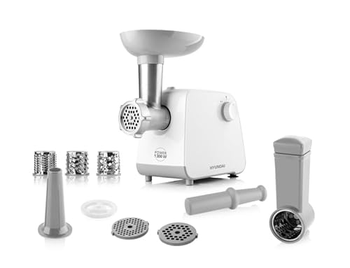 HYUNDAI ELECTRONICS Fleischwolf MG740 I Küchenmaschine I 1300W I Mahlen, Reiben, Schneiden, Wurstfüllung I Edelstahl-Mahlmesser I Reverse Funktion I Motorschutz I Reiches Zubehör