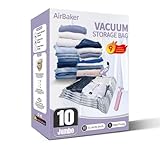 AirBaker Vacuum Storage Bags for Travel Clothes Comforters Blankets Pillows (10 Jumbo) Hand Pump Included Space Saver Seal Bag