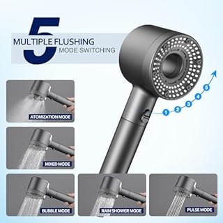 Blendura Soffione Doccia, Doccino per Doccia Alta Pressione Risparmio Idricocon con1.5m Tubo Doccia, Doccetta per Doccia con 5 Modi Funzione con 3 Filtro, Grigio