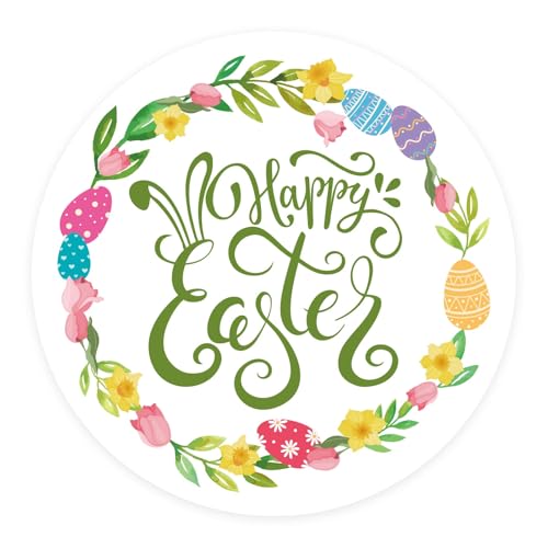 120 Piezas Pegatinas de Pascua, Feliz Pascua Corona de Flores Decoraciones del día de Pascua Etiquetas Redondas para Regalos Manualidades Niños Álbumes de Recortes Sobres Tarjetas (Estilo B)