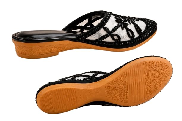 Black Designer Jutti for Women | Embroidered Ethnic Mojari Flats | Handcrafted Footwear with Beads & Floral Work | Comfortable Slip-On Traditional Wedding Shoes-image-23