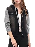 Allegra K Women Layered Drawstring Hood Denim Jacket w Pockets