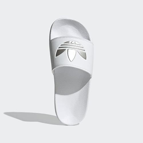 adidas Originals Women's Adilette Lite Slide, White/White/Matte Silver, 6