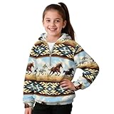 Epaihaiy Girls Sweatshirt Winter Clothes for Girls 10-11 Years Sweatshirts Horse Aztec Print Fall Outfits for Girl Quarter Zip Pullover School Outfits Fashion Clothing Blue
