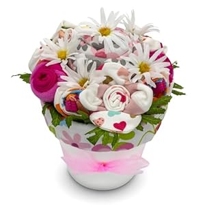 Deluxe Baby Blossom Clothing Bouquet | Newborn Baby Girl Gift Set | Baby Gift Basket for Expecting Moms | New Baby Gift Basket | Pink Baby Gift Set | Baby Girl Outfits | Nikki’s Gift Baskets