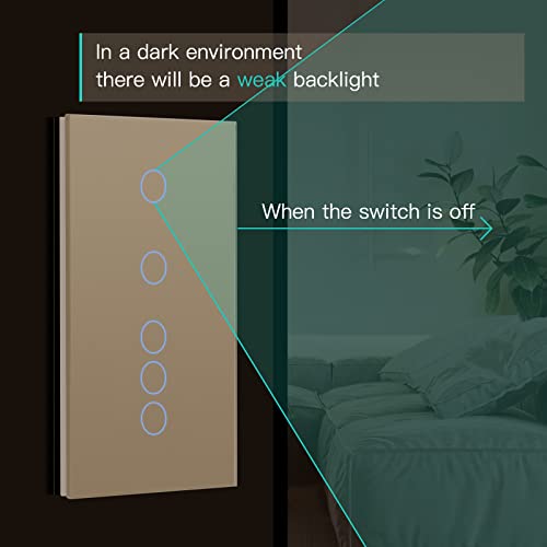 BSEED Dimmer Schalter Led Dimmer Touch Lichtschalter 1-fach 2 weg +2-fach 1 weg Glas Touch Schalter Gold Touchscreen-Funktioniert mit dimmer LED-Gl&uuml;hlampen