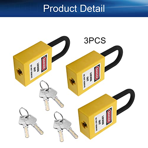 Image of Nylon Lockout Tagout Locks with Hasps, Loto Tags and Safety Padlocks 37x45mm /1.46x1.77 inch（WxH Keyed Different Loto for Lock Out Tag Out Yellow 3Pcs
