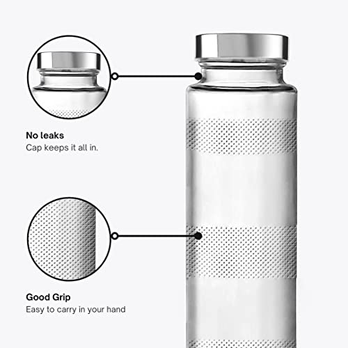 Image of Glass Water Bottle 750 ml with Screw Cap (Pack of 4) - BPA Free, Soda-Lime Glass Material