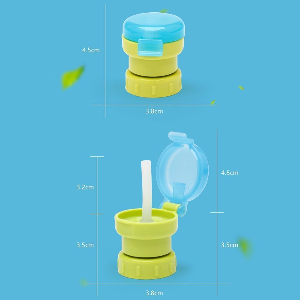2Pcs Green and Pink Water Bottle Straw Caps, Cute Spill Proof Water Bottle Straw Caps Replacement, Portable Juice Water Bottle Cap with Straw for Boys Girls,Easy to Use Bottle-Feeding