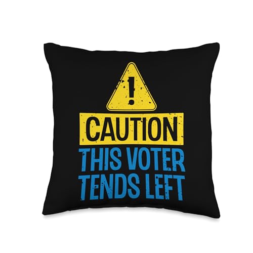 American Election Day Vote Apparel Caution This Voter Tends Left American Joke Vote Throw Pillow, 16x16, Multicolor