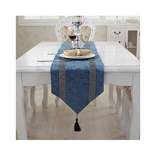 Chemin de table long bleu pour décoration de table de fête ou repas quotidien