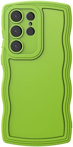 AICase Cute Solid Color Curly Wave Frame Soft Compatible with Samsung Galaxy Phone Case (Green, Galaxy S21)