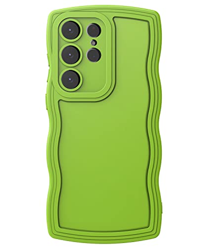 Aicase Cute Solid Color Curly Wave Frame Soft Compatible With Samsung Galaxy Phone Case (Green, Galaxy S21) #TOP3