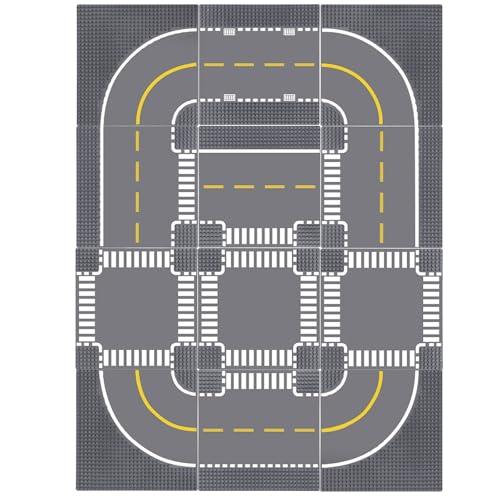Etarnfly 12 Platten Set für City Straßen Straßenplatten Kompatibel mit Allen Gängigen Marken 4 Kurve/ 3 T-Kreuzung/ 2 Gerade/3 Kreuzung Grundplatte
