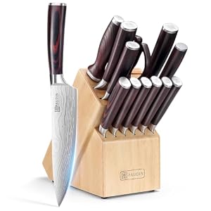 PAUDIN Messerblock Set 14-teilig aus 1.4116 Edelstahl mit Holzblock, Wetzstahl&Schere, Rostfrei, extrem scharf Küchenmesser Set für Haushalt & Profis, FDA, Ideal als Geschenk