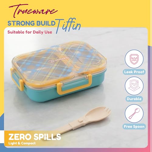 Image of Trueware Cool Touch 304 Stainless Steel PU Insulated Lunch Box with Two Compartment BPA Free, Food Grade Ideal for School, Picnic, Office & Outdoor - 540ml