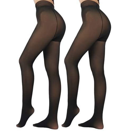 Image of 2 Pack Fleece Lined Tights Sheer Winter - Fake Translucent Tights Winter Thick Warm Pantyhose Sheer Women Leggings
