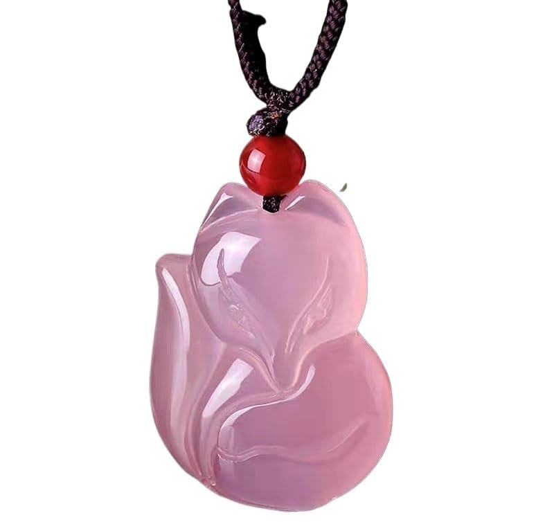 Naszyjnik z lisem Naszyjnik z wisiorkiem liska w kolorze fioletowego jadeitu kamieniem i amuletem szczęścia, biżuteria prezent łańcuszkiem dla mężczyzn kobiet