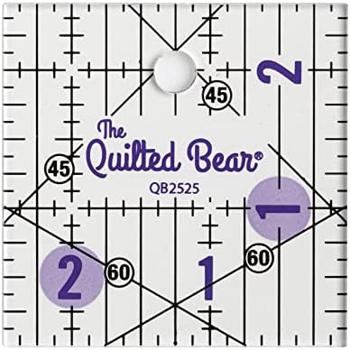 The Quilted Bear Quilting Rulers - Transparent Acrylic Non Slip Quilting, Patchwork & Sewing Ruler with Clear Black Lines & 30, 45 & 60 Degree Angles (2.5" x 2.5")
