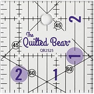 The Quilted Bear Quilting Rulers - Transparent Acrylic Non Slip Quilting, Patchwork & Sewing Ruler with Clear Black Lines & 30, 45 & 60 Degree Angles (2.5" x 2.5")