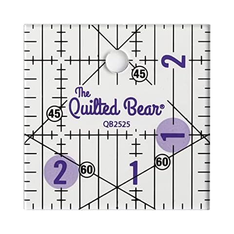 The Quilted Bear Quilting Rulers - Transparent Acrylic Non Slip Quilting, Patchwork & Sewing Ruler with Clear Black Lines & 30, 45 & 60 Degree Angles (2.5" x 2.5") Cover