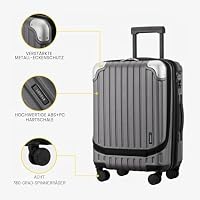 LEVEL8 Koffer Trolleys Hartschalen Leicht ABS+ PC Handgepäck Hartschalen-Koffer Trolley Rollkoffer Reisekoffer，TSA, 4 Rollen, 55 cm, 36 Liter, Grau – Ansicht 5