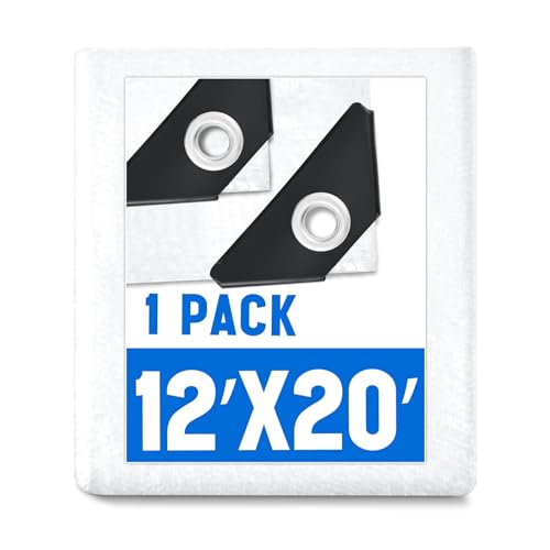 Image of 1 Pack White Tarps 12 x 20 ft, 5.5 Mil Heavy Duty Waterproof Tarp, Multipurpose Shade Tarp for Patio, Swimming Pools, Boats, Camping, Courtyards, Sun Shade & Outdoor Protection Cover