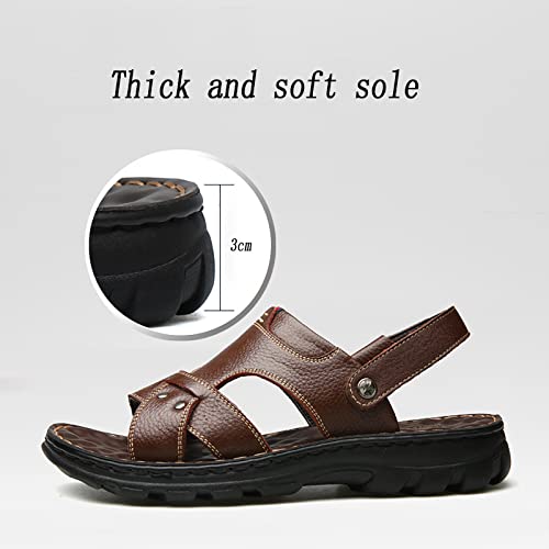 Men's Leather ls, Summer Casual Open Toe Outdoor Athletic Comfortable Fisherman l, Soft Breathable Non-Slip Adjustable Heel Strap ls Brown3