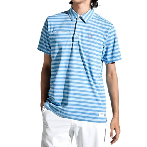 [マンシングウェア] 半袖シャツ 吸汗速乾 ストレッチ ボーダー柄 ポケット付 サンスクリーン ゴルフ MGMXJA16 メンズ BL00(ブルー)