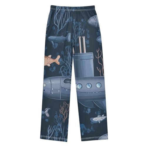 ZZXXB Submarine Coral Print Boys Long Pants Soft Trousers Elastic Waist Kids Lounge Bottoms with Pockets S-XL