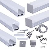 Muzata 5Pack 3.3ft/1M LED Strip Channel with Hanging Wire,Spotless Frosted Diffuser Cover for...